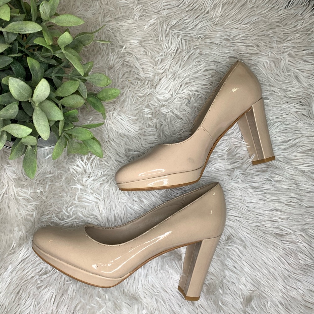 Clark’s Nude Patent Kendra Sienna Platform Heels